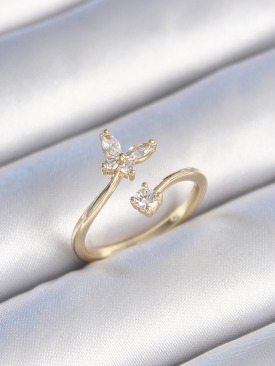 Erb Pirinç Gold Renk Zirkon Taşlı Kelebek Model Kadın Yüzük