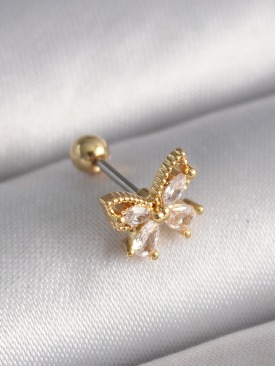 Erb 316L Çelik Gold Renk Zirkon Taşlı Kelebek Tragus Piercing