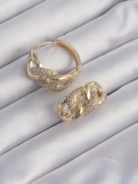 Erb Pirinç Gold Renk Zirkon Taşlı Samanyolu Küpe