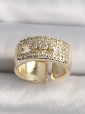 Erb Pirinç Gold Renk Zirkon Taşlı Messika Model Ayarlanabilir Kadın Yüzük
