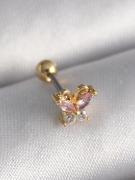 Erb 316L Çelik Gold Renk Pembe Zirkon Taşlı Kelebek Tragus Piercing