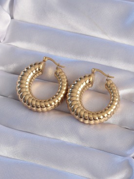 Erb 316L Çelik Gold Renk Tırtıklı Halka Küpe