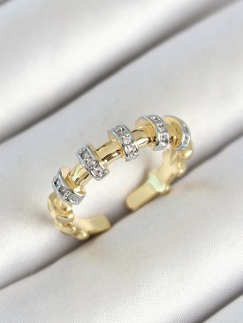 Erb Pirinç Sıralı Daire Figürlü Zirkon Taşlı Gold Renk Ayarlanabilir Kadın Yüzük