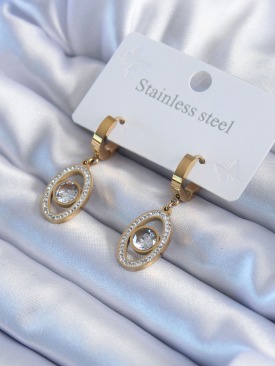 Erb 316L Çelik Gold Renk Göz Model Zirkon Taşlı Kadın Küpe
