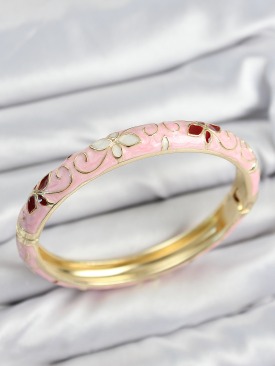 Erb Mineli Pirinç Pembe Çiçek Motifli Gold Kadın Kelepçe
