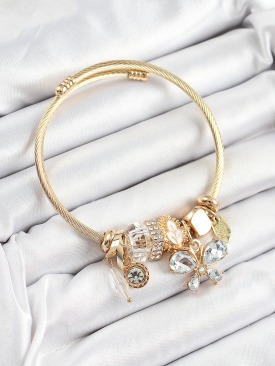 Erb 316L Çelik Beyaz Zirkon Taşlı Kelebek Model Gold Renk Charm Bileklik