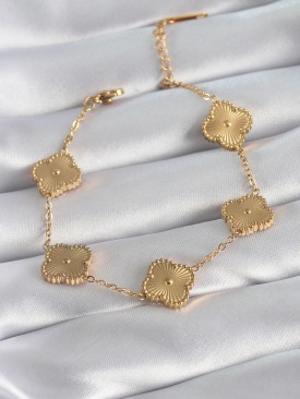 Erb 316L Çelik Gold Renk Yonca Model İşleme Detay Kadın Bileklik