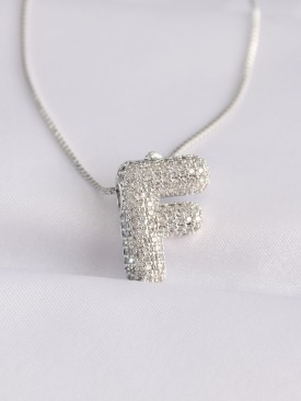 Erb 316L Çelik Zincirli Zirkon Taşlı F Harfli Silver Renk Bubble Kolye