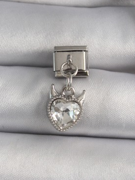 Erb 316L Çelik Gümüş Renk Sallantı Zirkon Taşlı Şeytani Kalp Model Nomination Charm