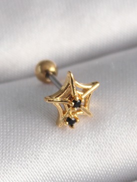 Erb 316L Çelik Gold Renk Siyah Zirkon Taş Detay Örümcek Ağ Model Tragus Piercing