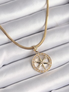 Erb 316L Çelik Gold Renk İtalyan Zincir Zirkon Taşlı Kutup Yıldız Model Kadın Kolye