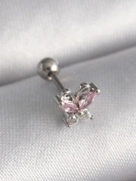 Erb 316L Çelik Gümüş Renk Pembe Zirkon Taşlı Kelebek Tragus Piercing