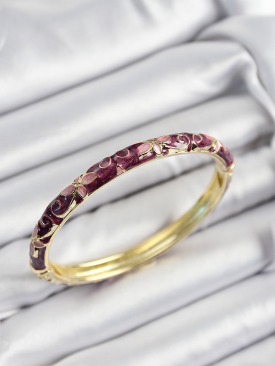 Erb Mineli Pirinç Pembe Ve Fuşya Çiçek Motifli Gold Renk Kadın Kelepçe