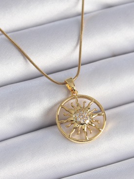Erb 316L Çelik Zincir Gold Renk Zirkon Taşlı Güneş Model Kadın Kolye