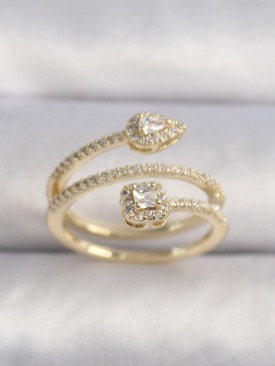 Erb Pirinç Gold Renk Zirkon Taşlı Ok Model VIP Seri Kadın Yüzük