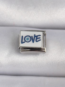 Erb 316L Çelik Gümüş Renk Beyaz Mavi Love Yaz İşlemeli Nomination Charm