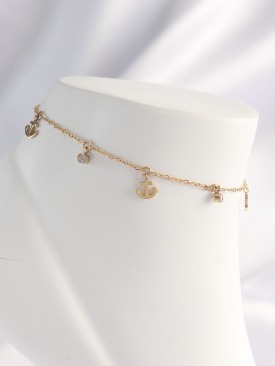 Erb 316L Çelik Gold Renk Zirkon Taşlı Minimal Çapa Tasarımlı Halhal