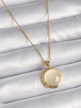 Erb 316L Çelik Gold Renk Beyaz Sedefli Daire Model Kadın Kolye