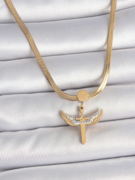 Erb 316L Çelik Gold Renk İtalyan Zincir Zirkon Taş Detaylı Mikail Model Kadın Kolye