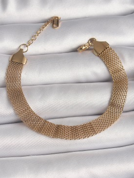 Erb 316L Çelik Gold Renk Hasır Zincir Model Kadın Bileklik