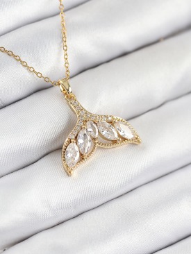 Erb 316L Çelik Zirkon Taşlı Balık Kuyruğu Model Gold Renk Kadın Kolye