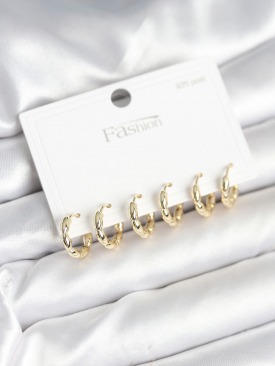 Erb Pirinç Gold Renk Baklalı Halka 925 Gümüş Çivi Kadın Küpe Seti