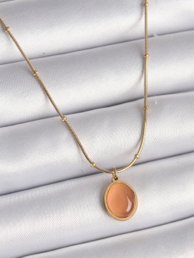 Erb 316L Çelik Gold Renk Turuncu Kedi Gözü Sedefli Oval Model Kadın Kolye