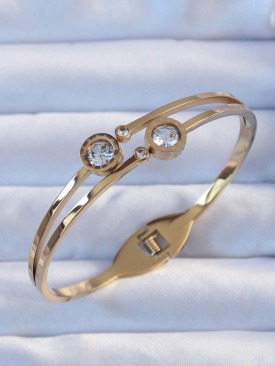 Erb 316L Çelik Altın Renk Zirkon Taşlı Cartier Model Kelepçe