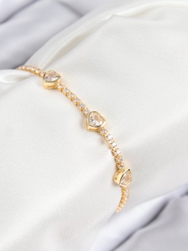 Erb Pirinç Zirkon Taşlı Sıralı Kalp Model Gold Renk Kadın Bileklik