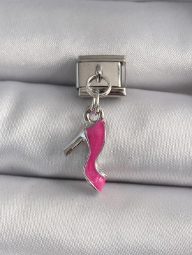 Erb 316L Çelik Gümüş Renk Sallantı Pembe Topuklu Ayakkabı Model Nomination Charm