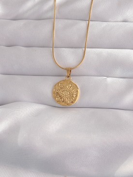 Erb 316L Çelik Gold Renk Ezme Plaka İşlemeli Vintage Kolye