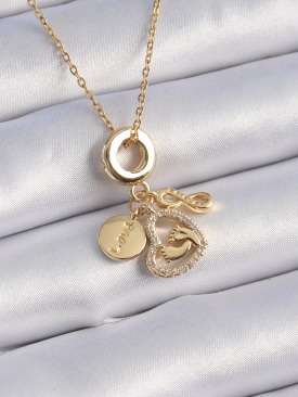 Erb 316L Çelik Gold Renk Zirkon Taşlı Kalp Sonsuzluk Detay Charm Model Kadın Kolye