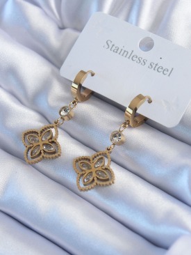 Erb 316L Çelik Gold Renk Zirkon Taşlı Çiçek Model Kadın Küpe