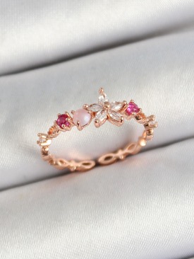 Erb Pirinç Papatya Figürlü Zirkon Taşlı Rose Gold Renk Ayarlanabilir Kadın Yüzük
