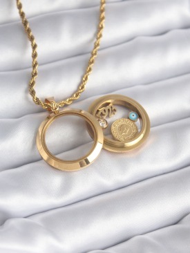 Erb 316L Çelik Gold Renk Açılabilir Fanus Model Kadın Kolye