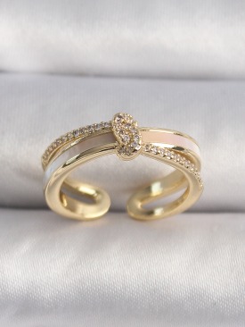 Erb Pirinç Gold Renk Zirkon Taşlı Düğüm Model VIP Seri Kadın Yüzük