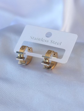 Erb 316L Çelik Gold Renk Zirkon Taşlı Model Gümüş Zirkon Taş Detay Kadın Küpe
