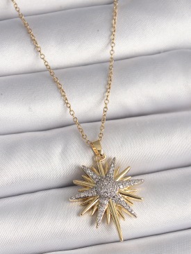 Erb 316L Çelik Gold Renk Zincir Zirkon Taşlı Kuzey Yıldızı Model Kadın Kolye