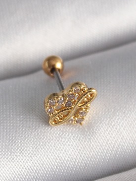 Erb 316L Çelik Gold Renk Zirkon Taşlı Kalp Sonsuzluk Detay Tragus Piercing