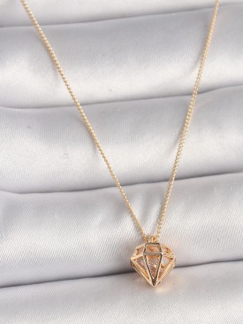 Erb Pirinç Gold Renk 3D Zirkon Taşlı Elmas Model Kadın Kolye