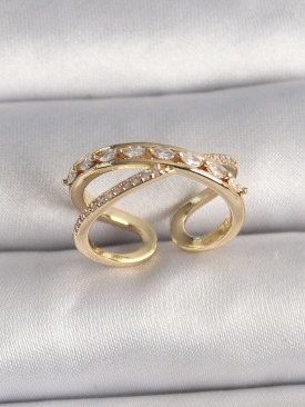 Erb Pirinç Gold Renk Zirkon Taşlı Ayarlanabilir Kadın Yüzük