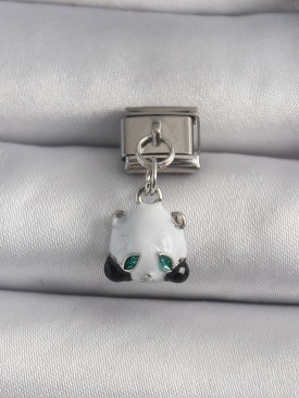 Erb 316L Çelik Gümüş Renk Sallantı Zirkon Taşlı Panda Model Nomination Charm