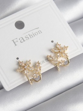 Erb Pirinç Gold Renk Zirkon Taşlı Çiçek Model Kadın Küpe