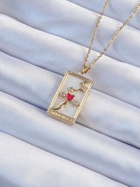 Erb 316L Çelik Zincir Altın Renk Zirkon Taşlı Kalp Model Tarot Kolye