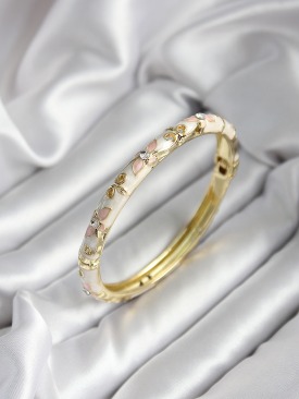Erb Mineli Pirinç Çiçek Desenli Zirkon Taşlı Gold Renk Kadın Kelepçe (çap 60 Mm)
