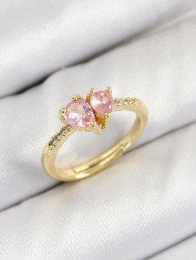 Erb Pirinç Zirkon Taşlı Pembe Kalp Model Gold Renk Kadın Yüzük