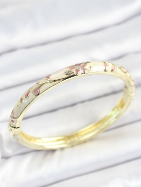 Erb Mineli Pirinç Zirkon Taşlı Pembe Çiçek Desenli Gold Renk Kadın Kelepçe