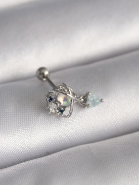 Erb 316L Çelik Gümüş Renk Zirkon Taşlı Sallantı Kalp Detay Tragus Piercing