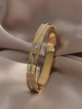 Erb 316L Çelik Gold Renk Zirkon Taşlı Kadın Kelepçe