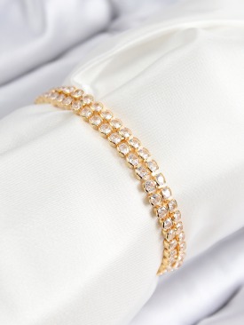Erb Pirinç Zirkon Taşlı Çift Sıra Model Gold Renk Asansörlü Kadın Bileklik
